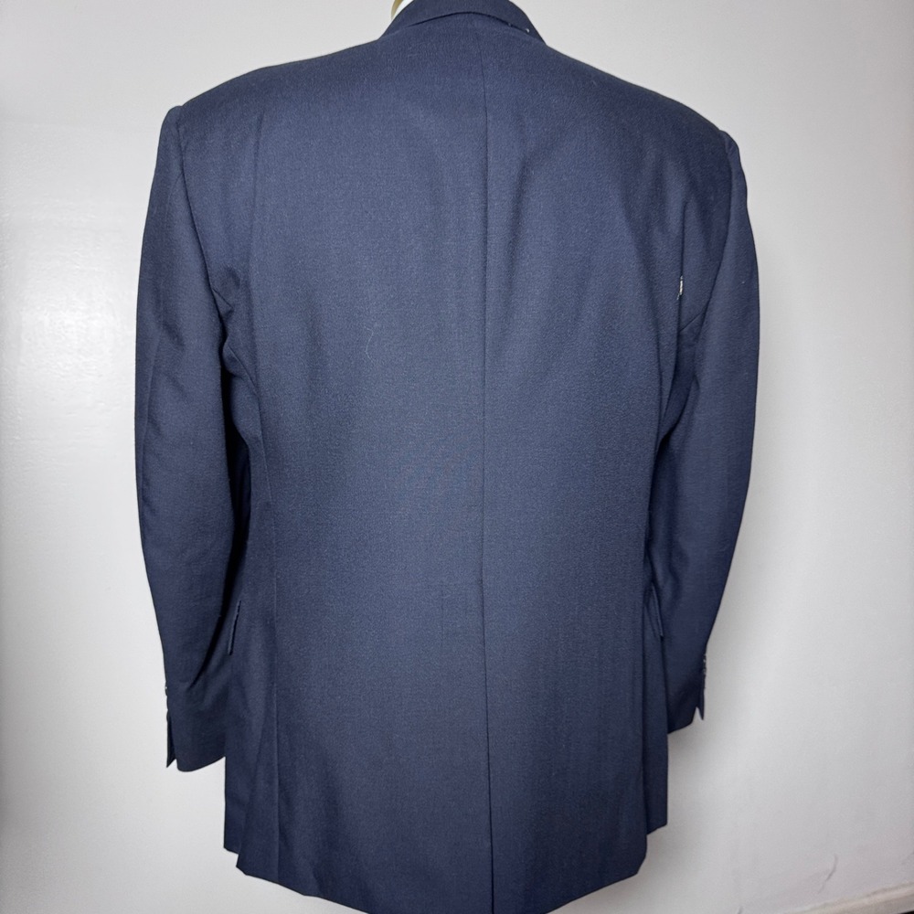 Hart Schaffner & Marx Suit Mens 42S 34W Navy Blue Solid Two Button Notch Lapel - Picture 4 of 6